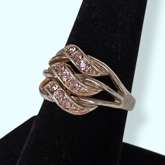 (2/$20) Pink Rhinestone Wave Ring - Picture 3 of 6